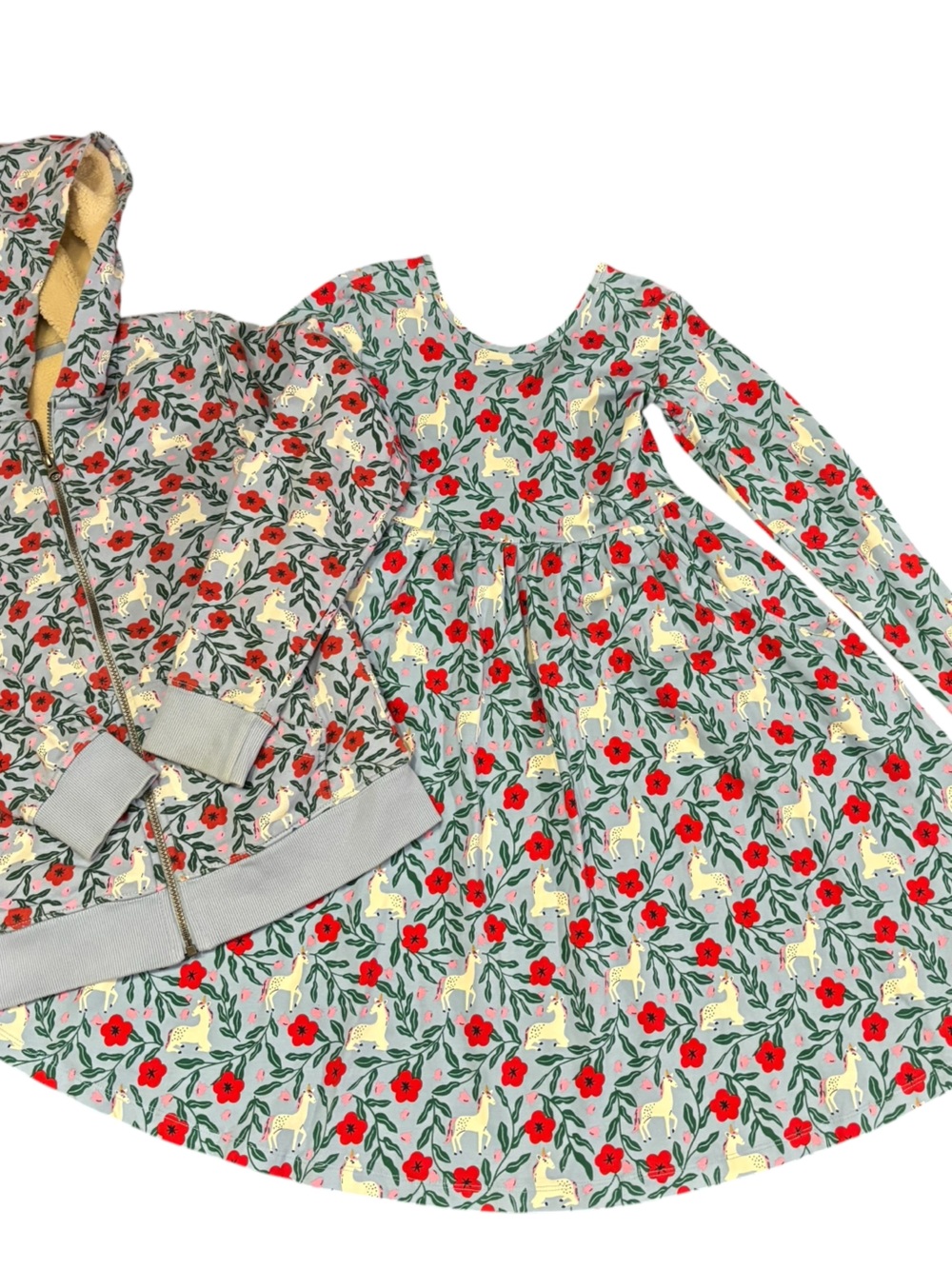 Hanna Andersson Girls size 8, floral unicorn dress with hooded jacket